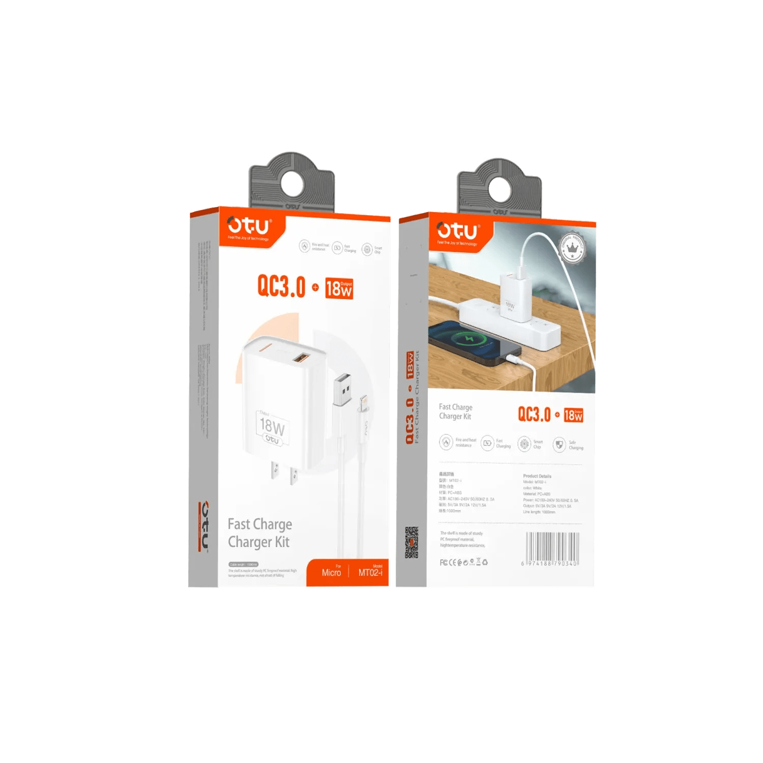 OTU QC3.0 18w output Fast Charge, Charger Kit for Lightening Model MT02-I