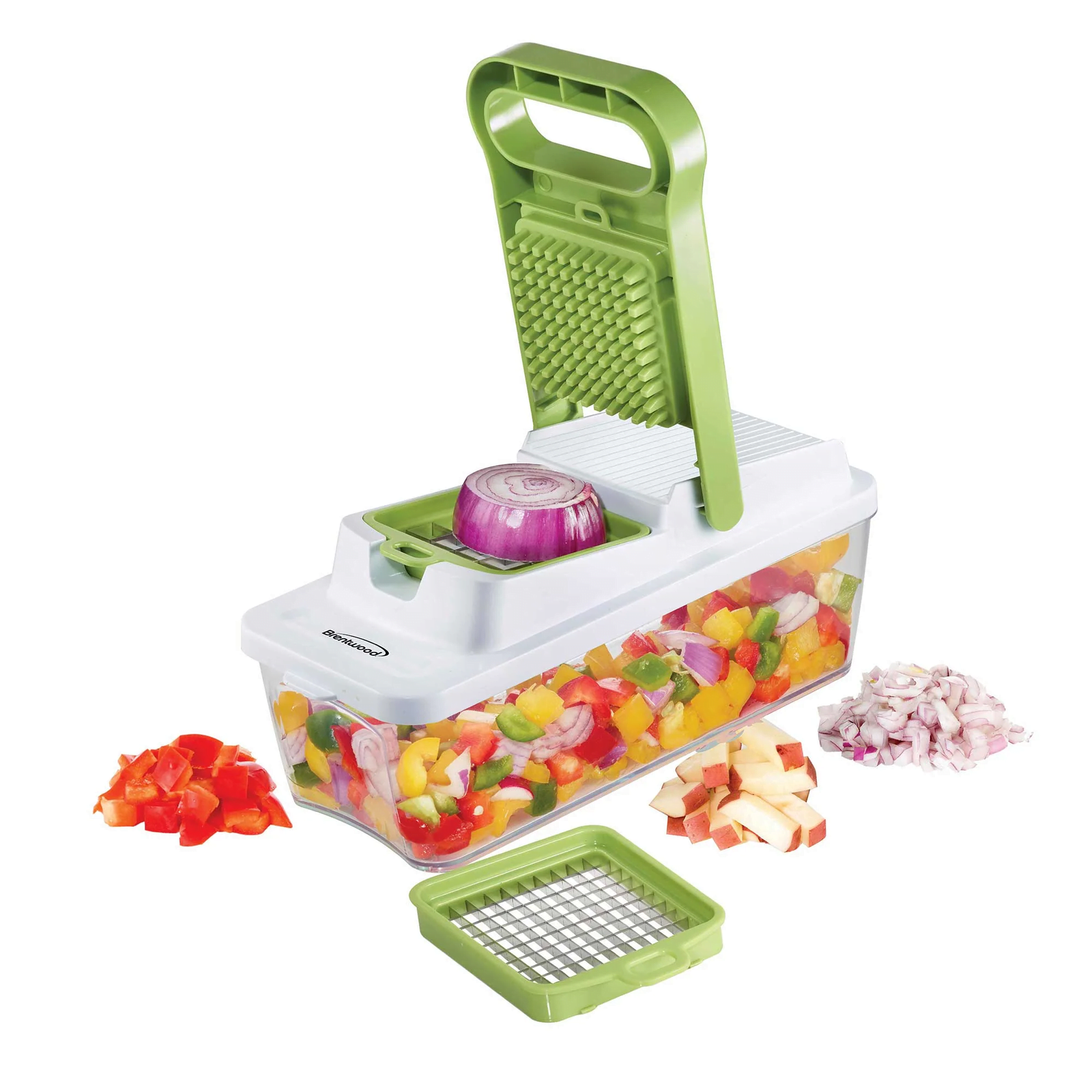 Brentwood KA-5022G Food Chopper And Vegetable Dicer With 6.75-cup Storage Container And Stainless Steel Blades, Green