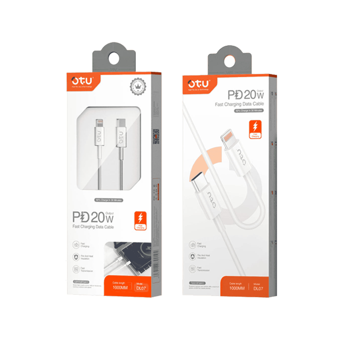 OTU PD 20w output Fast Charging Data Cable Lighting & Type C - Model DL07